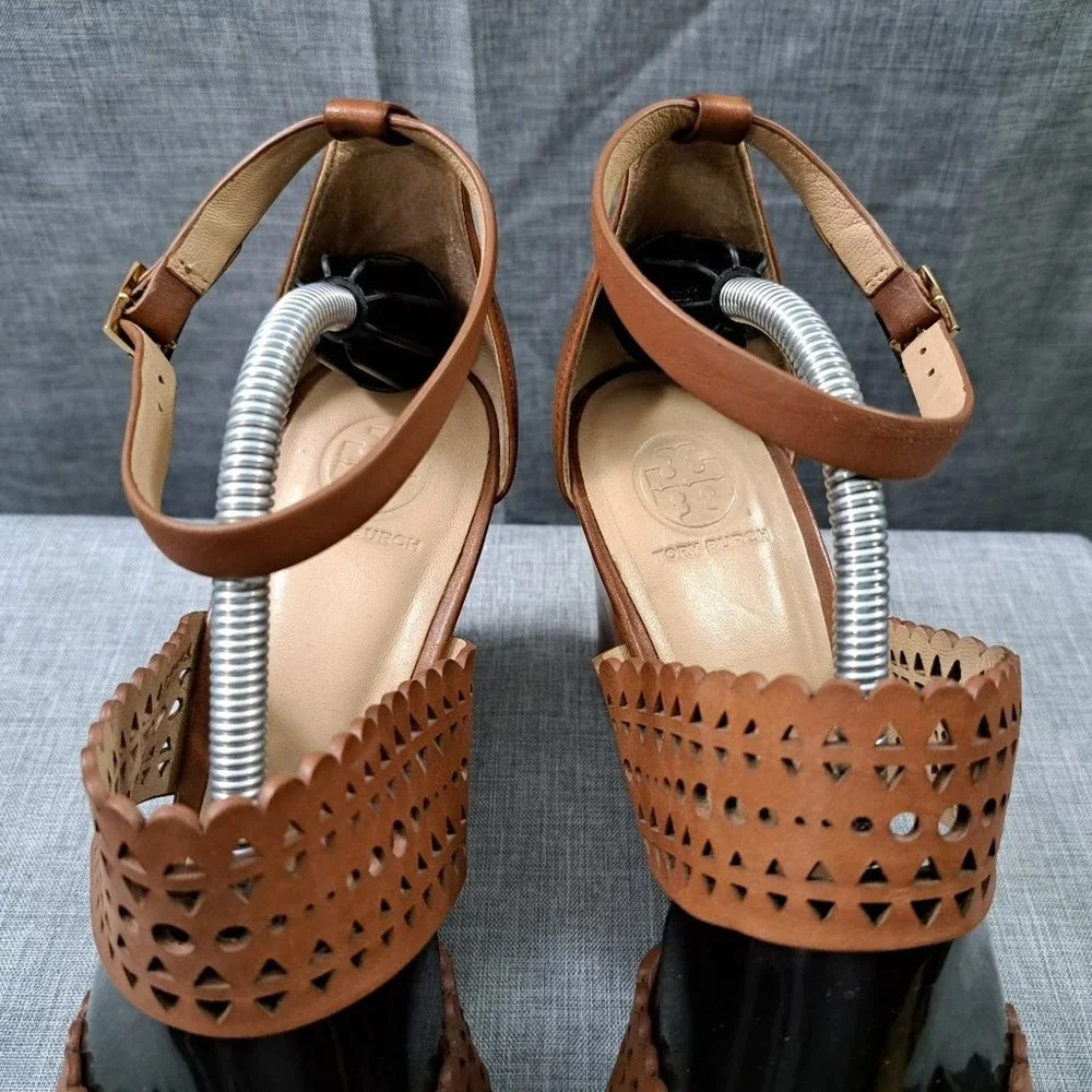 %TORY BURCH Brown Leather Wedges Sandals Size 9.5M Women / D14